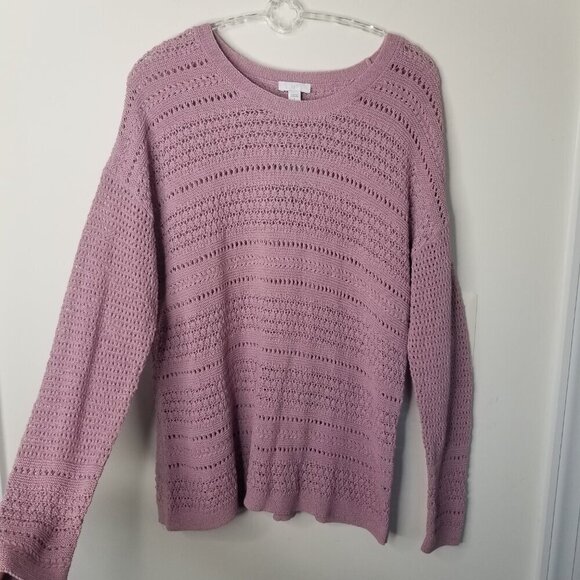 J Jill Small Mauve Open Knit Crochet Sweater Top Coastal Textured Boho Granny - Picture 3 of 12